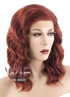 14" Medium Curly Reddish Brown Lace Front Synthetic Hair Wig LF409