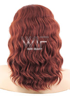 14" Medium Curly Reddish Brown Lace Front Synthetic Hair Wig LF409