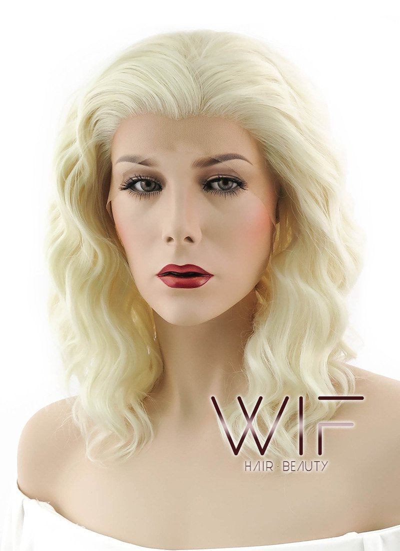 14" Medium Curly Light Blonde Lace Front Synthetic Hair Wig LF410