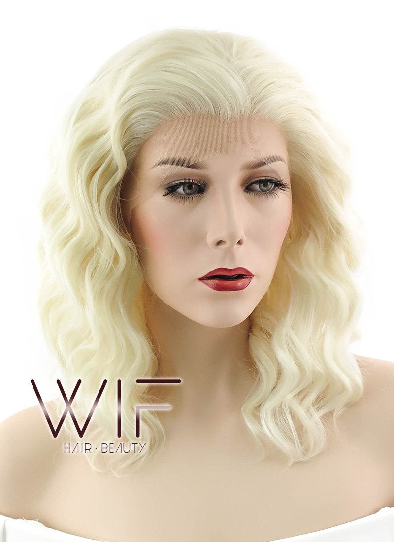 14" Medium Curly Light Blonde Lace Front Synthetic Hair Wig LF410