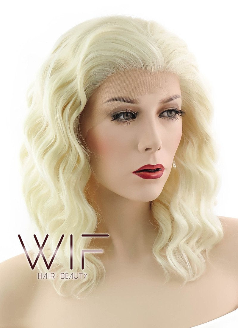 14" Medium Curly Light Blonde Lace Front Synthetic Hair Wig LF410