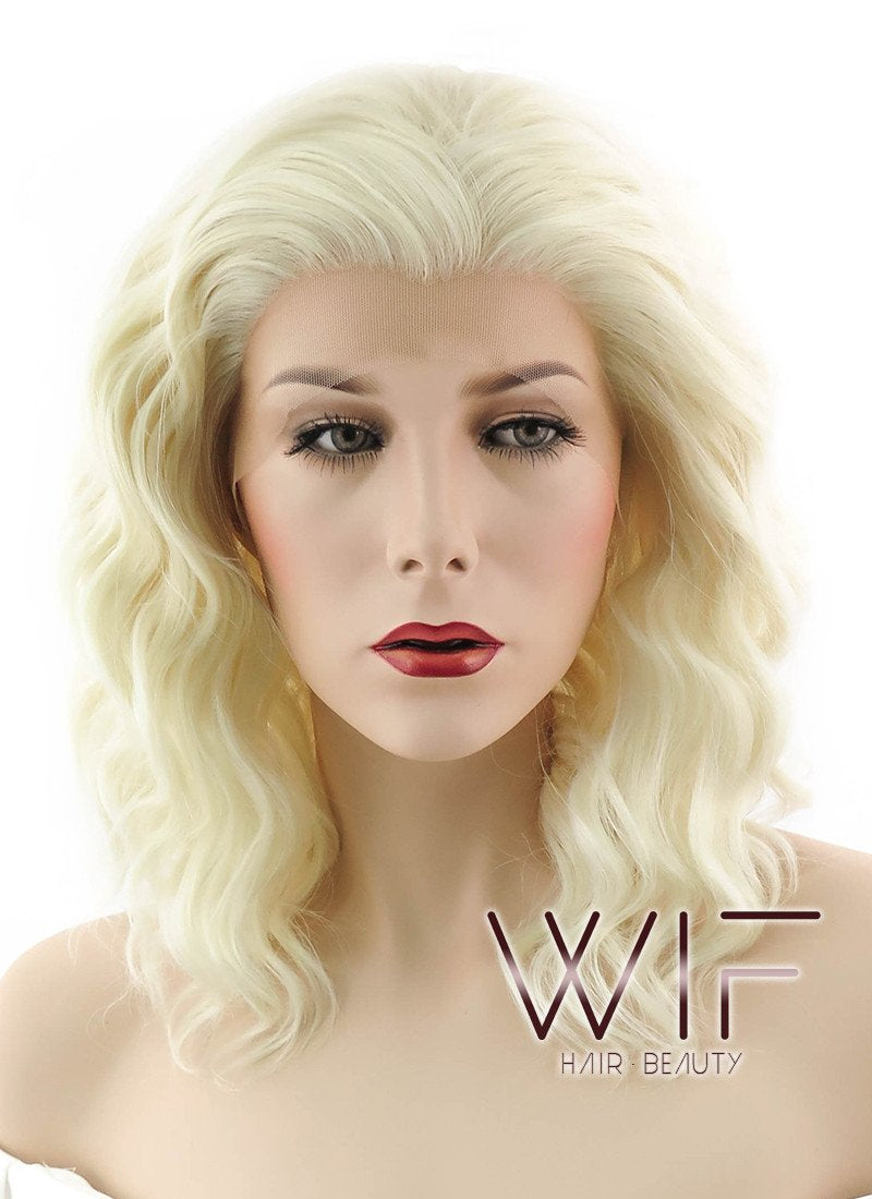 14" Medium Curly Light Blonde Lace Front Synthetic Hair Wig LF410
