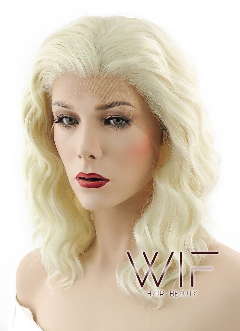 14" Medium Curly Light Blonde Lace Front Synthetic Hair Wig LF410