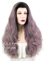 24" Wavy Greyish Purple With Dark Roots Lace Front Synthetic Wig LF411