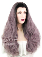 24" Wavy Greyish Purple With Dark Roots Lace Front Synthetic Wig LF411