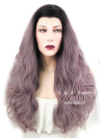 24" Wavy Greyish Purple With Dark Roots Lace Front Synthetic Wig LF411
