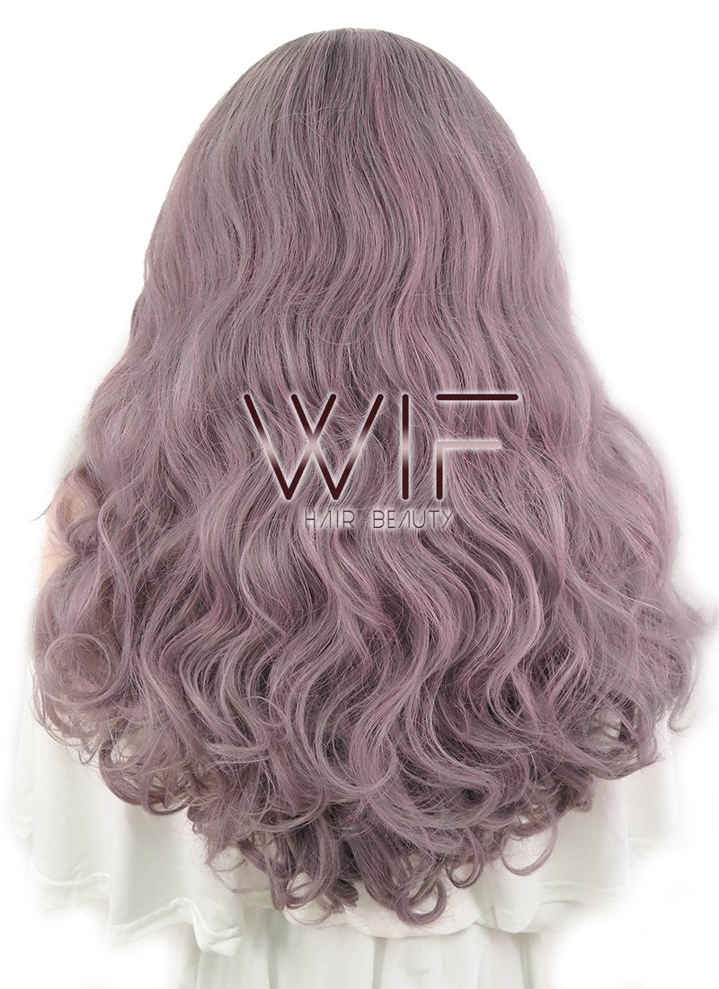 24" Wavy Greyish Purple With Dark Roots Lace Front Synthetic Wig LF411
