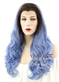24" Wavy Mixed Blue With Dark Roots Lace Front Synthetic Wig LF413