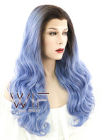 24" Long Curly Lake Blue Mixed Brown Lace Front Synthetic Hair Wig LF413