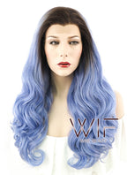 24" Long Curly Lake Blue Mixed Brown Lace Front Synthetic Hair Wig LF413