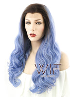 24" Long Curly Lake Blue Mixed Brown Lace Front Synthetic Hair Wig LF413