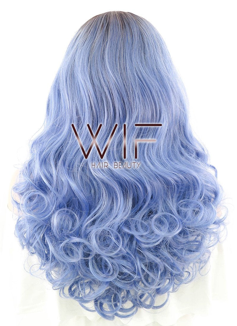 24" Long Curly Lake Blue Mixed Brown Lace Front Synthetic Hair Wig LF413