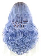 24" Long Curly Lake Blue Mixed Brown Lace Front Synthetic Hair Wig LF413