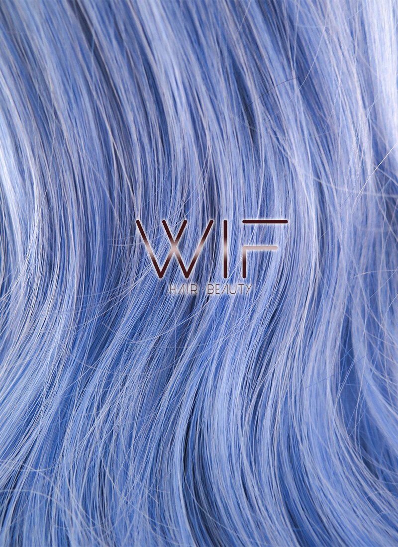 24" Long Curly Lake Blue Mixed Brown Lace Front Synthetic Hair Wig LF413