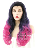 24" Wavy Purple Pink Ombre With Dark Roots Lace Front Synthetic Wig LF415