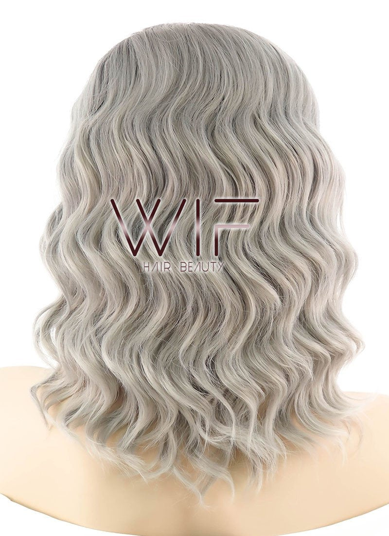14" Medium Curly Ash Blonde with Dark Roots Lace Front Synthetic Hair Wig LF416