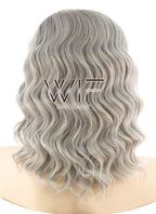 14" Medium Curly Ash Blonde with Dark Roots Lace Front Synthetic Hair Wig LF416