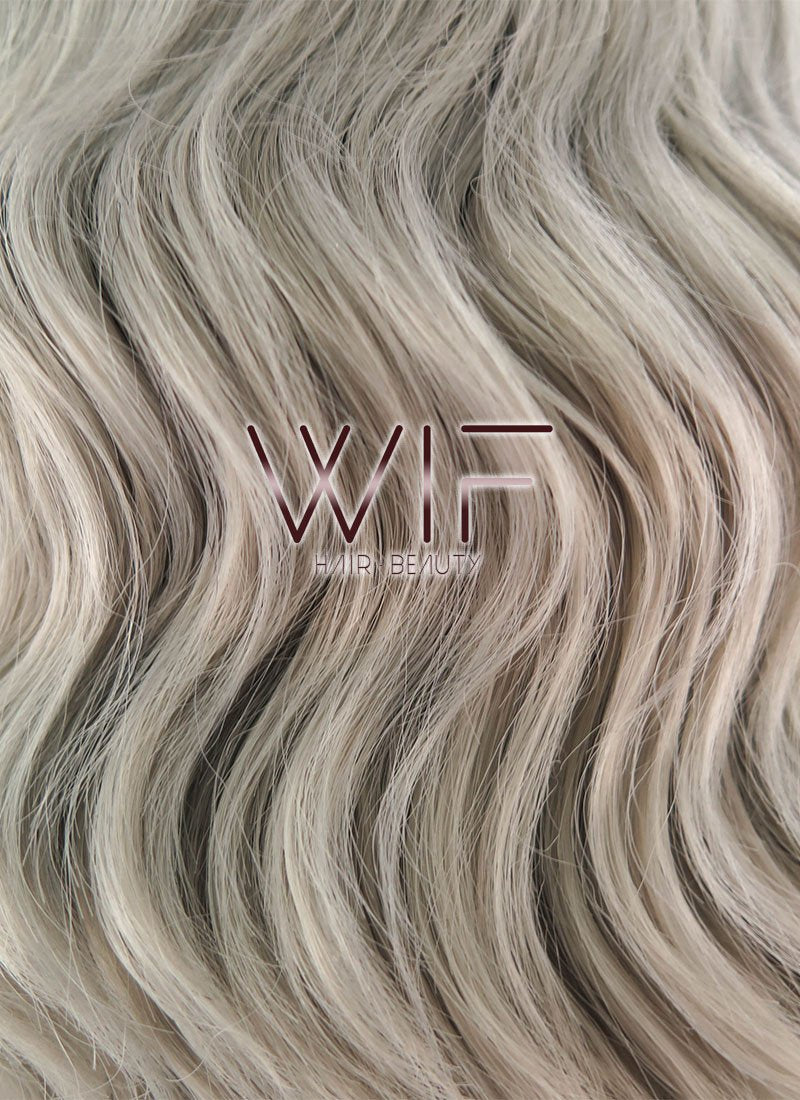 14" Medium Curly Ash Blonde with Dark Roots Lace Front Synthetic Hair Wig LF416