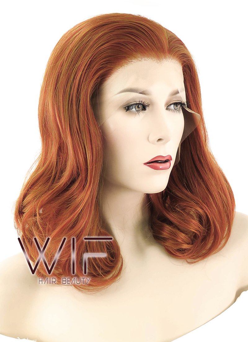 16" Wavy Mixed Reddish Brown Lace Front Synthetic Wig LF417