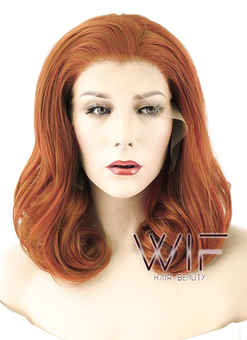16" Wavy Mixed Reddish Brown Lace Front Synthetic Wig LF417