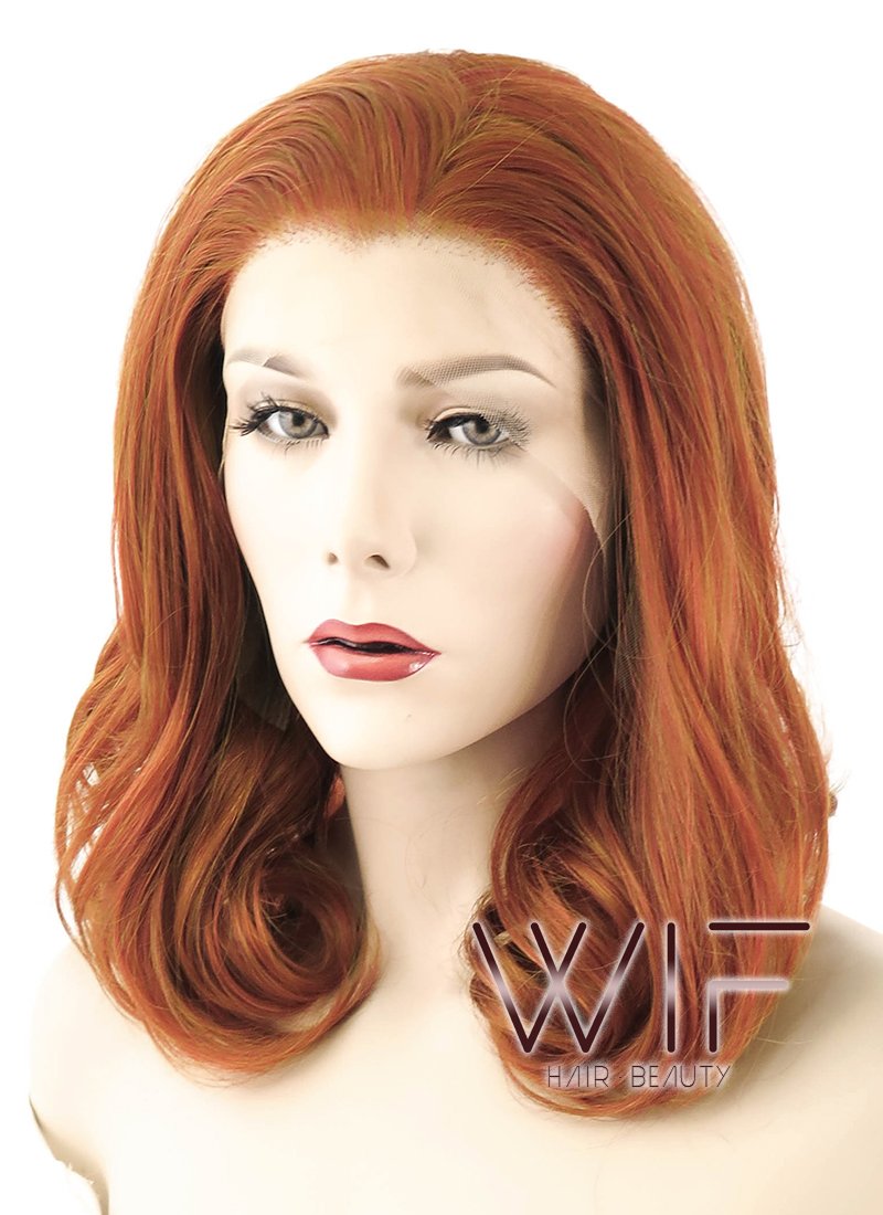 16" Wavy Mixed Reddish Brown Lace Front Synthetic Wig LF417