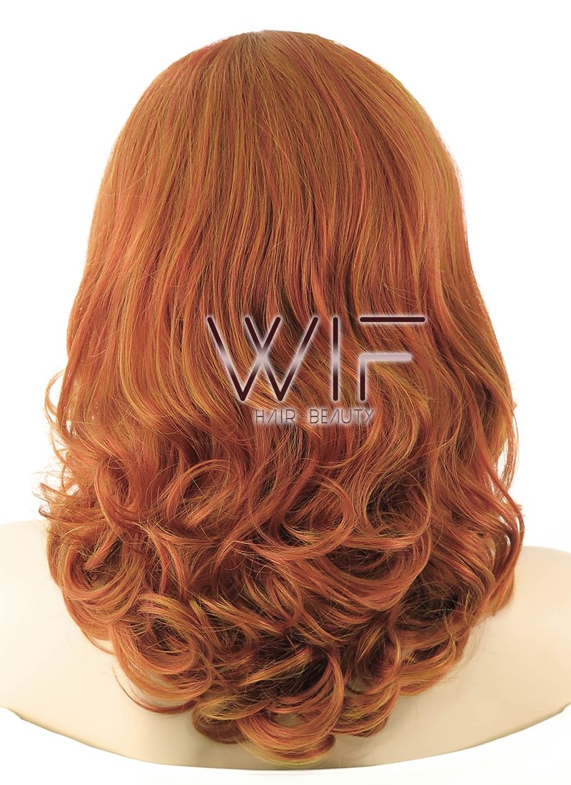 16" Wavy Mixed Reddish Brown Lace Front Synthetic Wig LF417