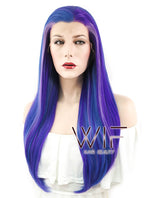 24" Straight Blue Mixed Purple Lace Front Synthetic Wig LF424