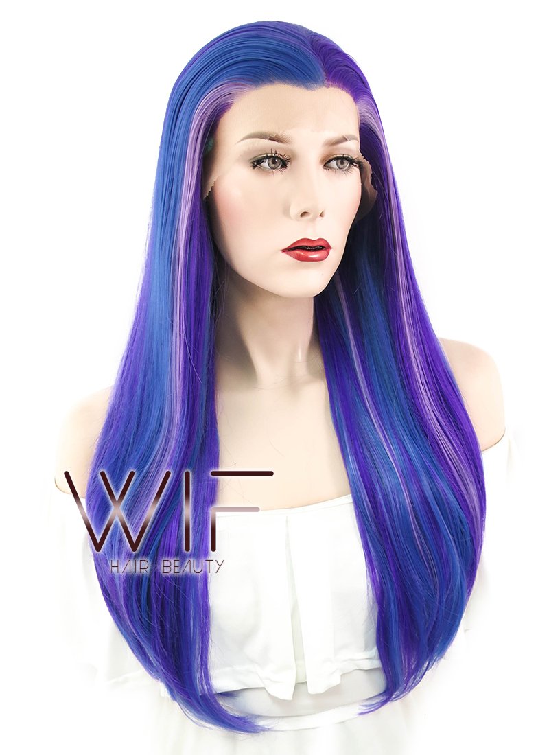 24" Straight Blue Mixed Purple Lace Front Synthetic Wig LF424