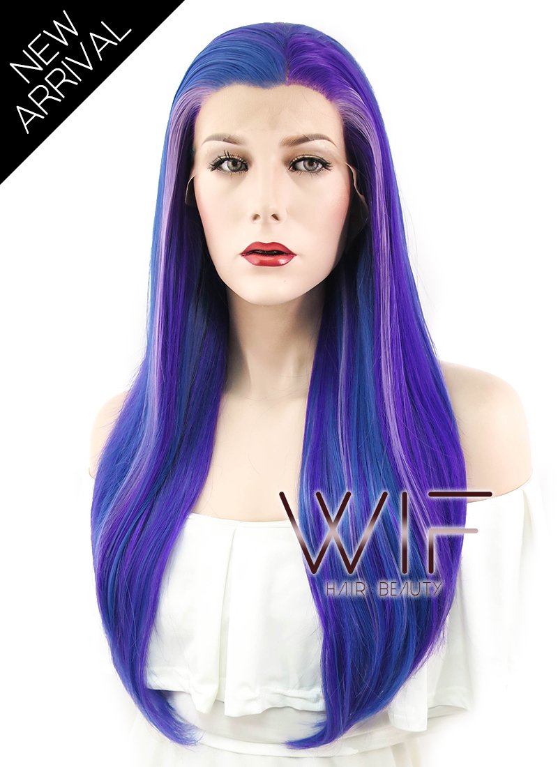 24" Straight Blue Mixed Purple Lace Front Synthetic Wig LF424