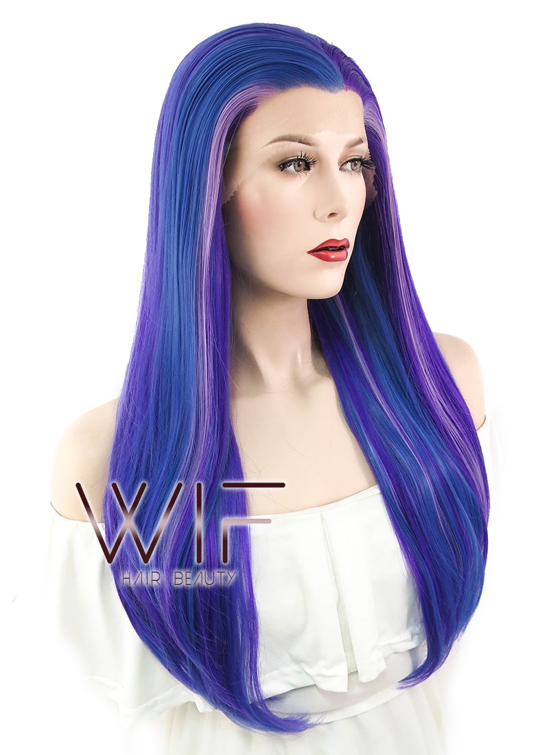 24" Straight Blue Mixed Purple Lace Front Synthetic Wig LF424