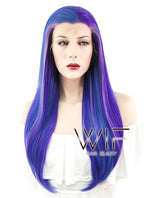 24" Straight Blue Mixed Purple Lace Front Synthetic Wig LF424