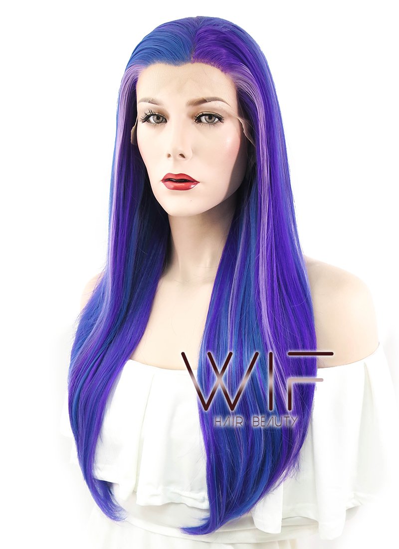 24" Straight Blue Mixed Purple Lace Front Synthetic Wig LF424