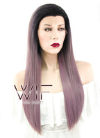 24" Straight Ash Purple With Dark Roots Lace Front Synthetic Wig LF425