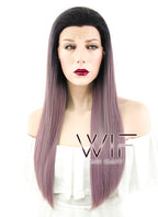 24" Straight Ash Purple With Dark Roots Lace Front Synthetic Wig LF425