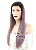24" Straight Ash Purple With Dark Roots Lace Front Synthetic Wig LF425