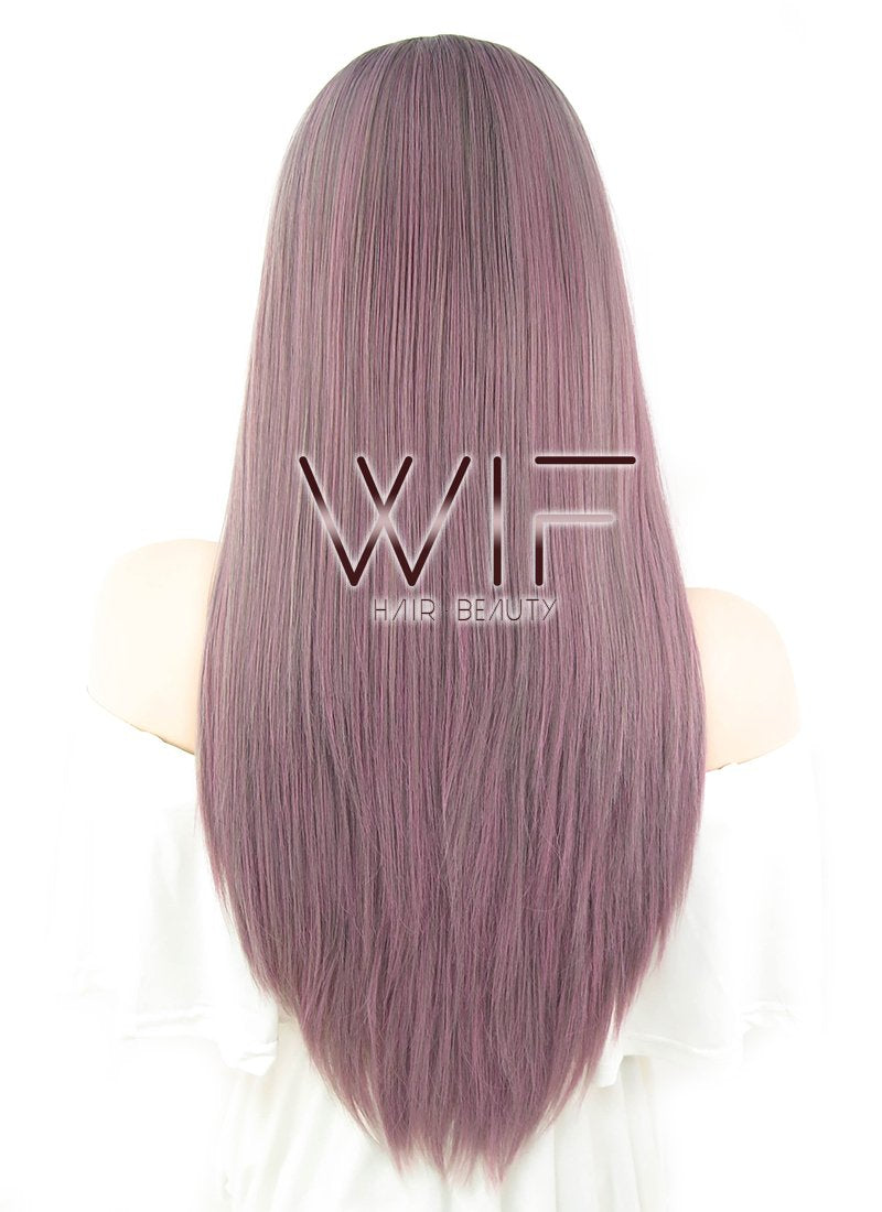 24" Straight Ash Purple With Dark Roots Lace Front Synthetic Wig LF425