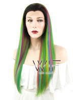 24" Straight Multi-Color With Dark Roots Lace Front Synthetic Wig LF426