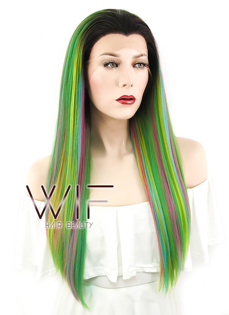 24" Straight Multi-Color With Dark Roots Lace Front Synthetic Wig LF426