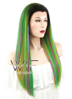 24" Straight Multi-Color With Dark Roots Lace Front Synthetic Wig LF426
