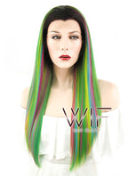 24" Straight Multi-Color With Dark Roots Lace Front Synthetic Wig LF426