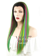 24" Straight Multi-Color With Dark Roots Lace Front Synthetic Wig LF426