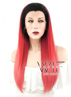 24" Straight Two Tone Red With Dark Roots Lace Front Synthetic Wig LF427
