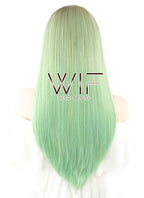 24" Straight Green Blue With Dark Roots Lace Front Synthetic Wig LF428