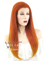 24" Straight Red Mixed Orange Lace Front Synthetic Wig LF429