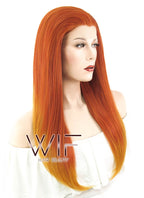 24" Straight Red Mixed Orange Lace Front Synthetic Wig LF429