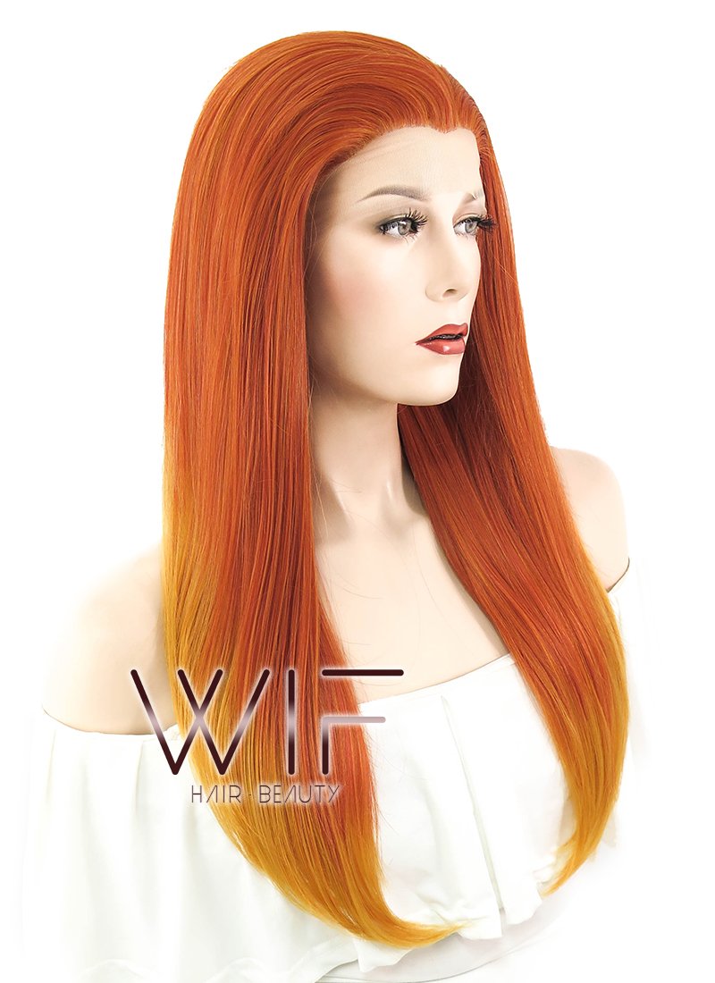 24" Straight Red Mixed Orange Lace Front Synthetic Wig LF429