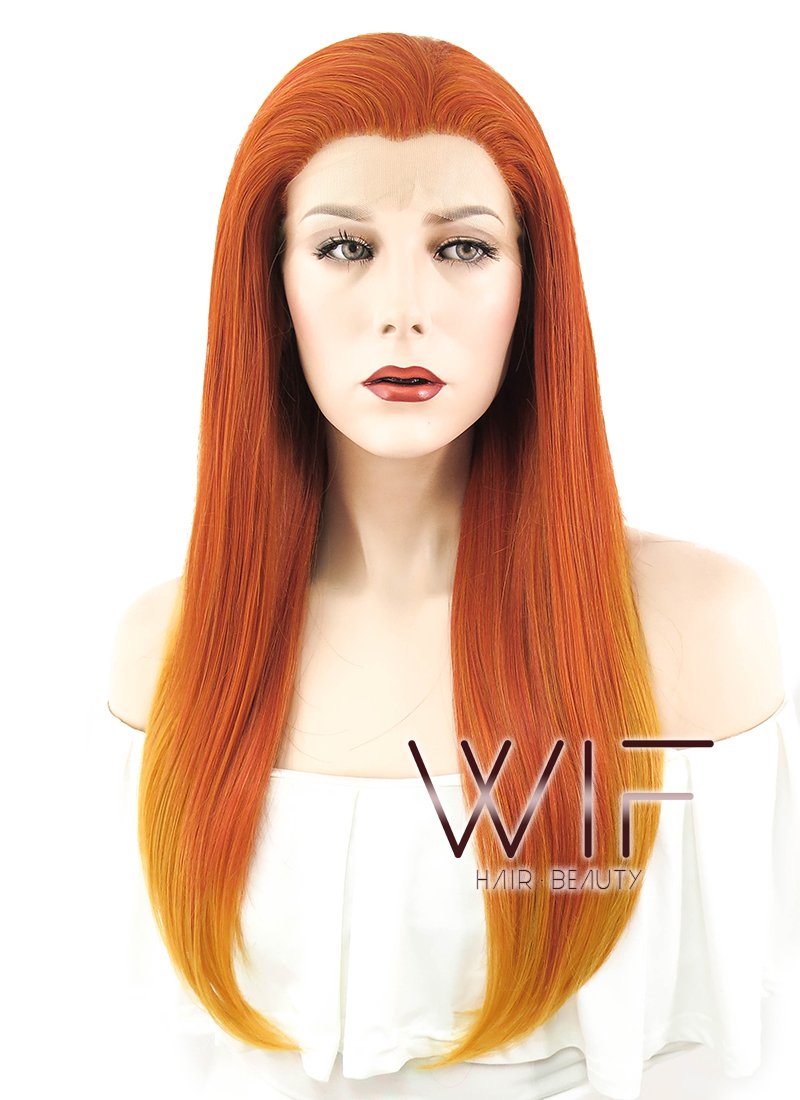 24" Straight Red Mixed Orange Lace Front Synthetic Wig LF429