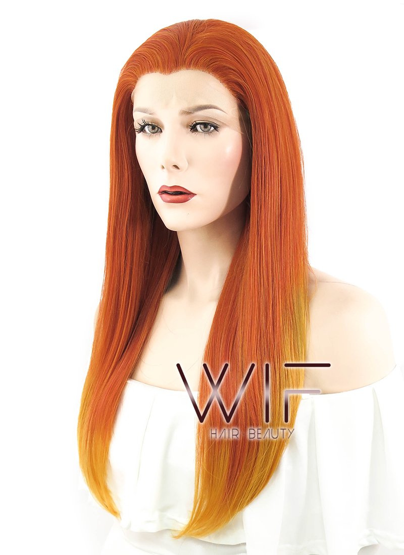 24" Straight Red Mixed Orange Lace Front Synthetic Wig LF429