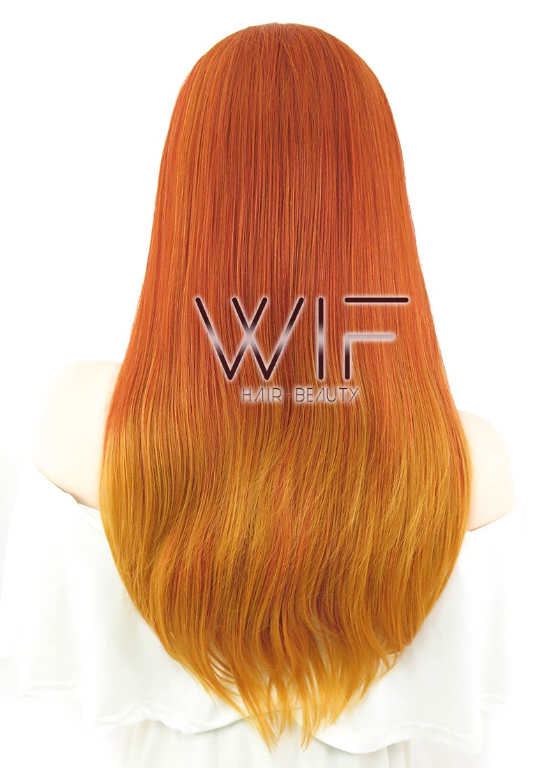 24" Straight Red Mixed Orange Lace Front Synthetic Wig LF429