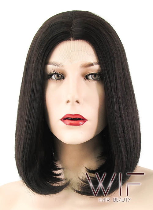 12" Straight Black Mixed Brown Lace Front Synthetic Wig LF437